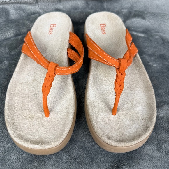 Bass Thong Sandals Women's Orange Braided Strap Comfort Slip On Casual - Picture 1 of 10